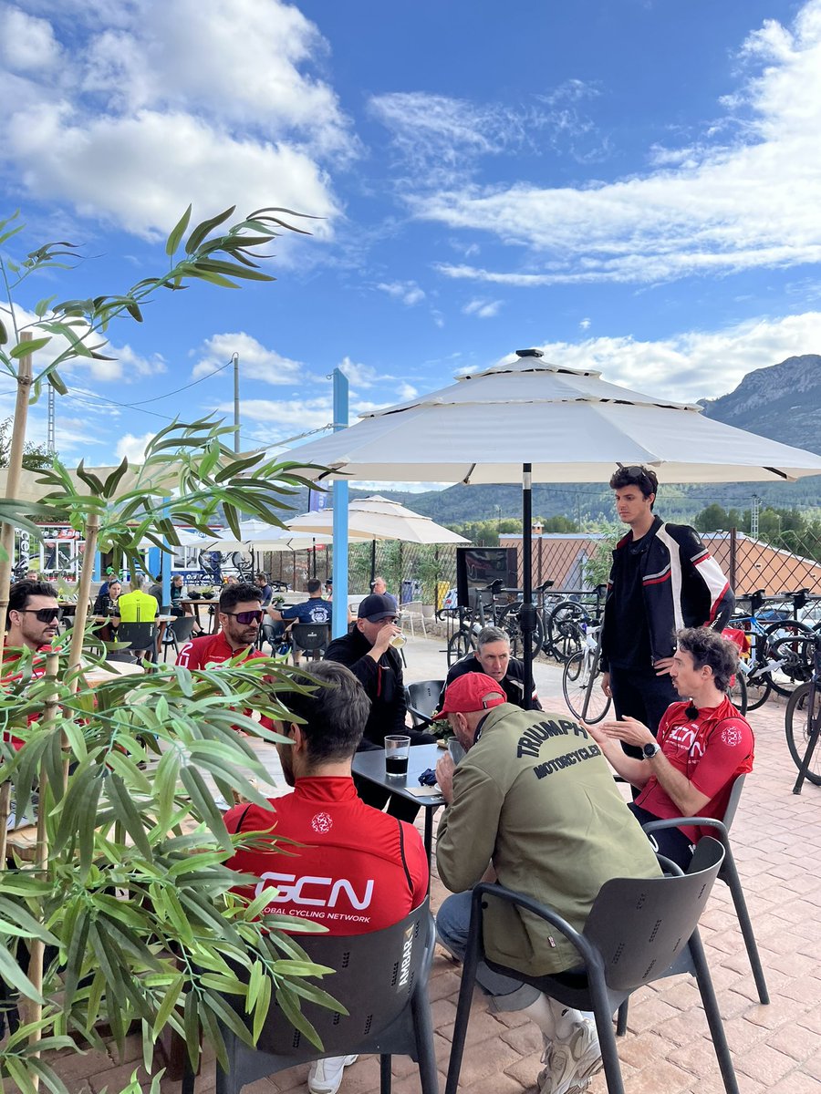 One of the biggest cycling channels out there, has chosen our Blanca Bikes Base Camp Café in Parcent as the backdrop for their latest filming project! 🎥🚵‍♂️

With breathtaking views. 

#GCNFrance #BlancaBikes #ColDeRates #CyclingLife #CostaBlancaCycling #BikeCafeVibes #RideWithUs
