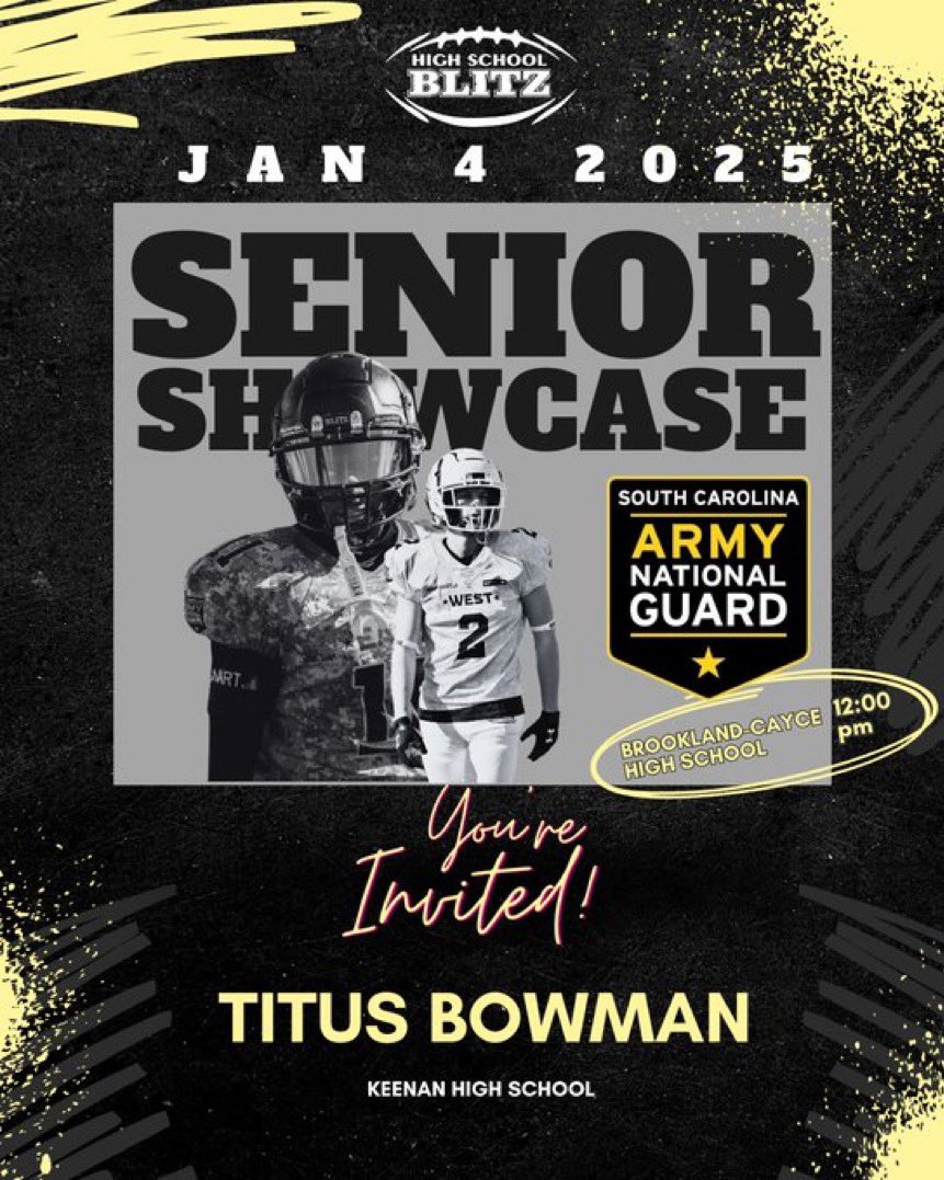 Titus bowman (@bowmantitus32) on Twitter photo Honored and blessed to be invited to the <a href="/HighSchoolBlitz/">High School Blitz</a> senior showcase bowl! <a href="/WJKeenan_FB/">W.J. Keenan Raiders Football</a> <a href="/Neelyboy3/">Jarrett Neely</a> <a href="/CoachJGortman/">Coach Gortman</a> <a href="/CoachBranJones/">Brandarius Jones</a> <a href="/LouatTheState/">Lou Bezjak</a> <a href="/PrepRedzoneSC/">Prep Redzone South Carolina</a> Honored and blessed to be invited to the <a href="/HighSchoolBlitz/">High School Blitz</a> senior showcase bowl! <a href="/WJKeenan_FB/">W.J. Keenan Raiders Football</a> <a href="/Neelyboy3/">Jarrett Neely</a> <a href="/CoachJGortman/">Coach Gortman</a> <a href="/CoachBranJones/">Brandarius Jones</a> <a href="/LouatTheState/">Lou Bezjak</a> <a href="/PrepRedzoneSC/">Prep Redzone South Carolina</a>