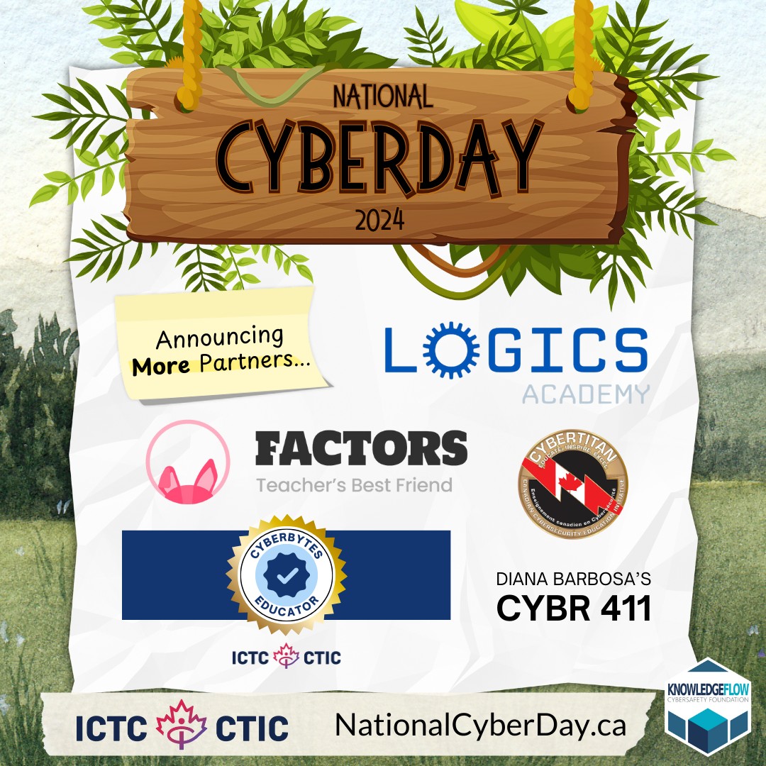 We are super excited to be apart of #Cyberday with <a href="/notonmyinternet/">KnowledgeFlow Cybersafety Foundation</a> and <a href="/ICTC_CTIC/">ICTC-CTIC</a> . Special thanks to Debra Popa and <a href="/tk1ng/">Timothy King 🖥️🏍️🛠️🎨 📷</a>  for all their support over the years and all they do for #Canadian #Education. Tune in on November 18 and check out amazing free resources for #educators