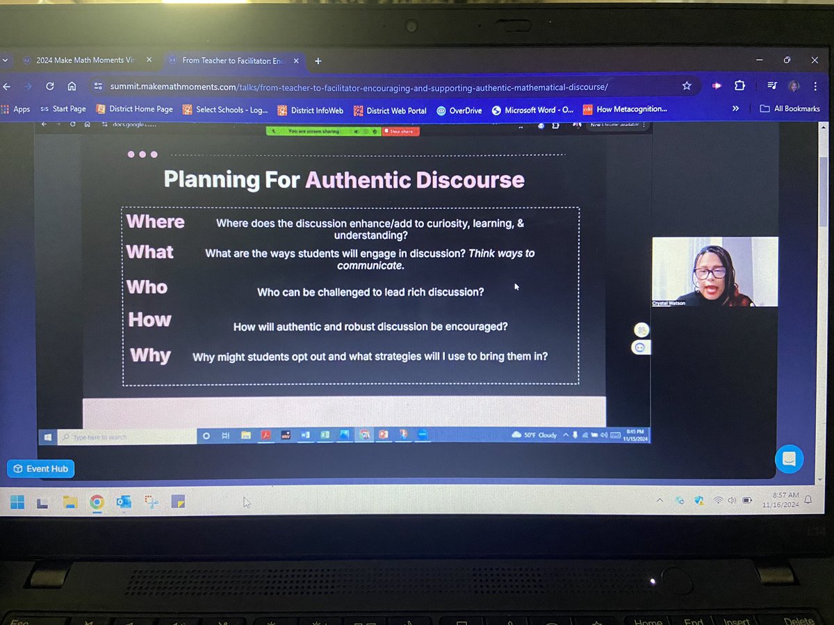 Let’s get kids talking in math class! Learning this morning in the <a href="/MakeMathMoments/">Make Math Moments</a> virtual summit. Thanks <a href="/_CrystalMWatson/">Dr. Crystal M. Watson</a> for your energy and wisdom!
