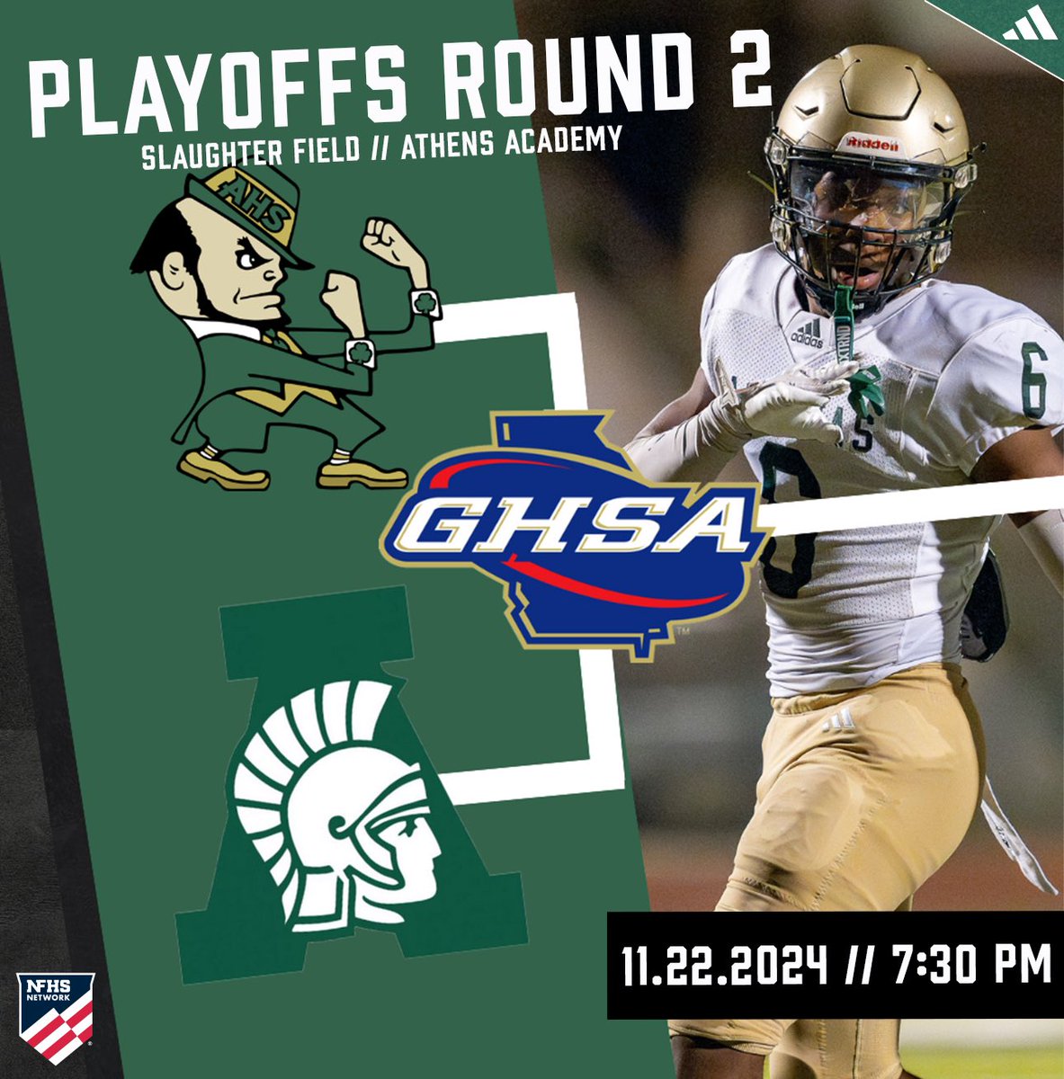 IrishNationAHS's tweet image. The rematch is set! Aquinas travels to Athens Academy next Friday night! Make plans to travel Irish Nation! 

#Family | #Playoffs | #GHSA | #LevelsAbove