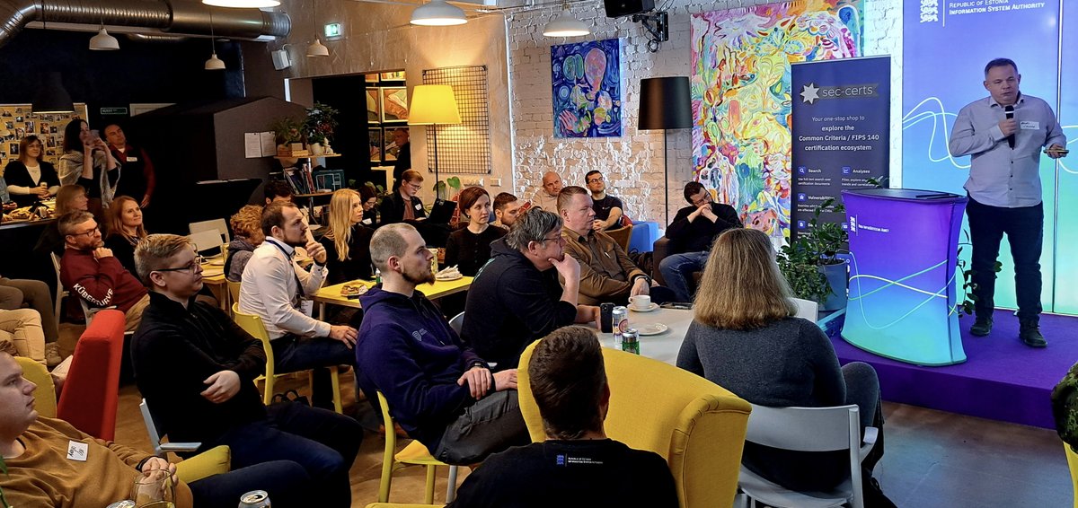 CHESS_EU's tweet photo. @CHESS_EU #event, @e_riik #cybermeetup
CyberMeetUp of November 2024 included exciting talks by @CHESS_EU partners.
- Pavel Čeleda (@FI_MUNI) described the innovative tabletop exercises.
- Vashek Matyas (@FI_MUNI) presented Sec-Certs <https://t.co/cMcI3W7GhM>.
- Jelizaveta Vakarjuk (@cybernetica) highlighted the state-of-the-art of #postquantum #cryptography, its migration and future problems.
Lauri Tankler (@e_riik) moderated the event. Thanks to everyone for the stimulating discussions and insights.
