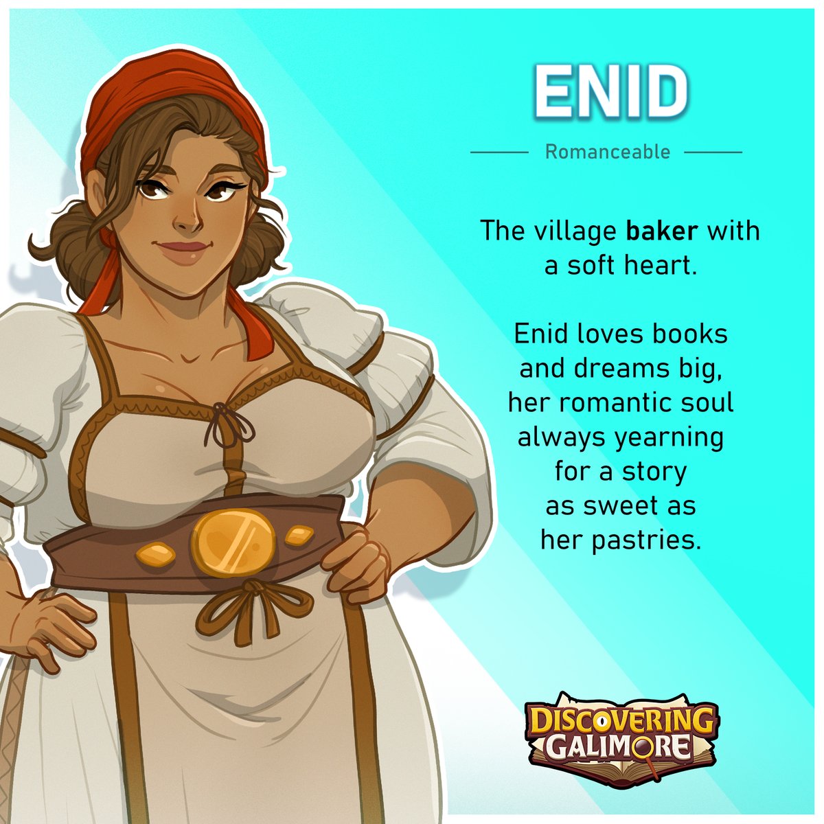 Galimore_Game's tweet photo. Meet the Settlers!🌟
Enid, the village baker, keeps everyone fed with warm, fresh bread. When she’s not by the furnace, she’s lost in love stories, dreaming of adventures beyond the pages.📚💖

🚀Wishlist on #Steam !
#screenshotsaturday #lifesim #indiegame #cozygaming #datingsim https://t.co/KUipieQzvU