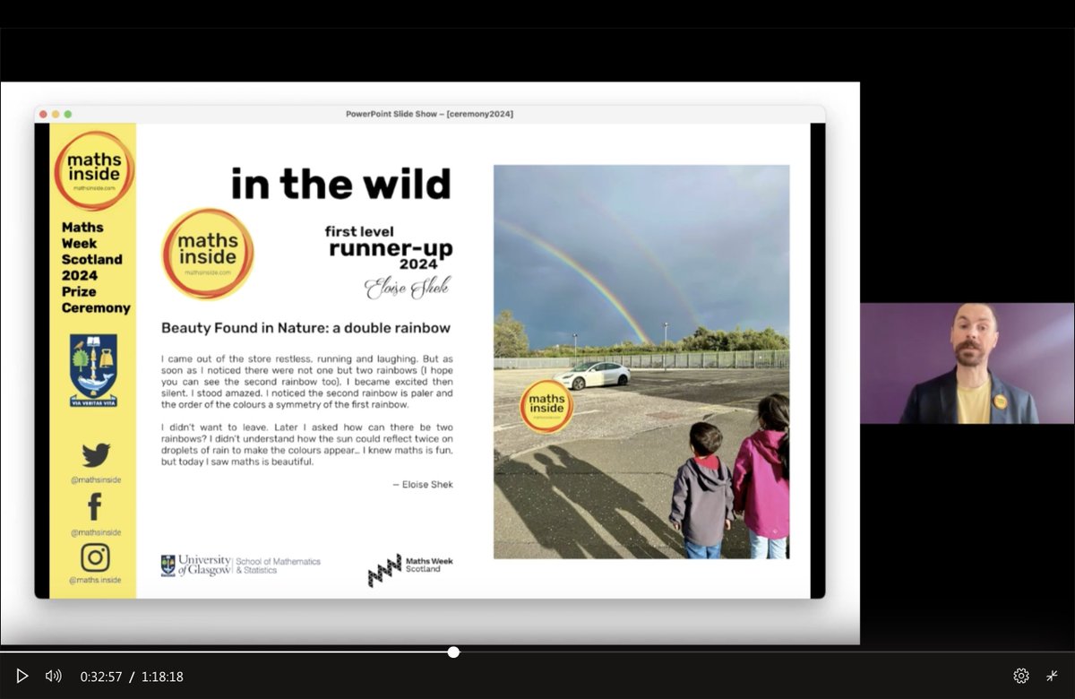 maths inside (@mathsinside) on Twitter photo *Beauty found in nature: a double rainbow* (in the wild) β Eloise Shek (P3) @ Preston Street PS β First Level Level Runner-up πΈπ
π
#mathsinside: see different, make connections, celebrate!π
#mathsinsideWild #maths #PhotoContest #MathsWeekScot
<a href="/UofGlasgow/">University of Glasgow</a> <a href="/UofGMaths_Stats/">UofG Maths and Stats</a> *Beauty found in nature: a double rainbow* (in the wild) β Eloise Shek (P3) @ Preston Street PS β First Level Level Runner-up πΈπ
π
#mathsinside: see different, make connections, celebrate!π
#mathsinsideWild #maths #PhotoContest #MathsWeekScot
<a href="/UofGlasgow/">University of Glasgow</a> <a href="/UofGMaths_Stats/">UofG Maths and Stats</a>
