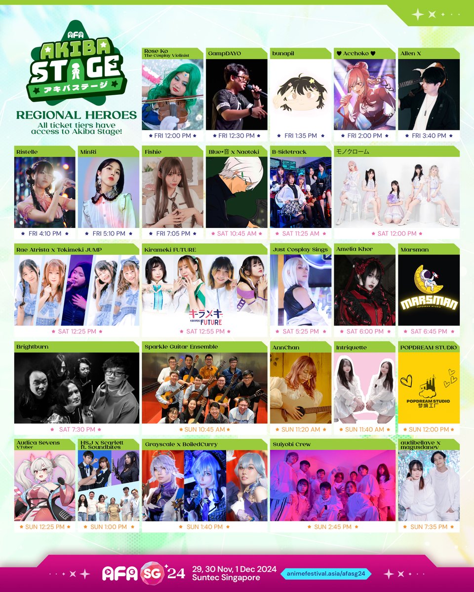 #AFASG24 Support your favourite acts or check out new ones to find more favourites -- they're all here at Akiba Stage!

🎟 Get tickets now: animefestival.asia/afasg24/ticket…

Anime Festival Asia Singapore 2024
📅 29 November - 1 December 2024
📍Suntec Singapore
🌐 animefestival.asia/afasg24