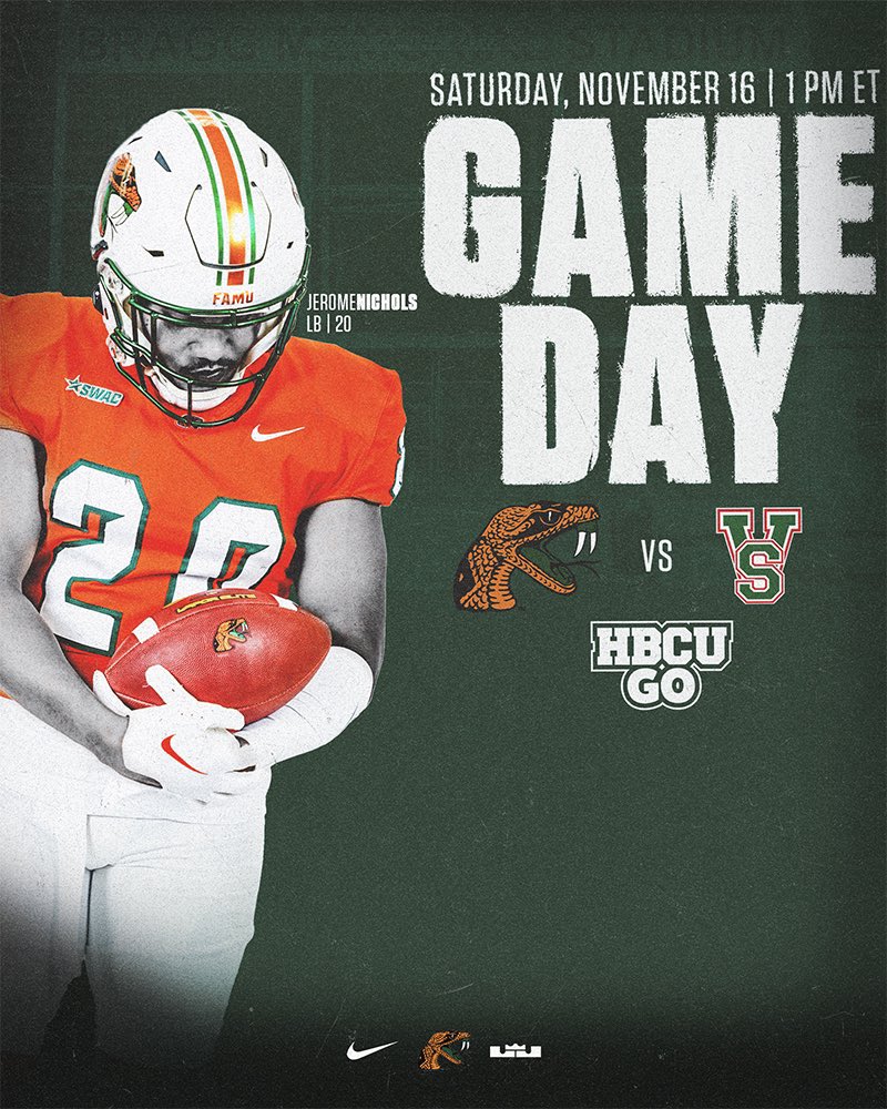 𝗚𝗔𝗠𝗘 𝗗𝗔𝗬!

Rattlers are back in Bragg, looking to defend the nation’s second longest home winning streak.

⌚️ 1 PM
📺 hbcugo.tv
📊 famuathletics.com/fblivestats
📻 famuathletics.com/radio
📱 tinyurl.com/2eda2bmc

#FAMU | #Rattlers | #RELOAD | #REPEAT