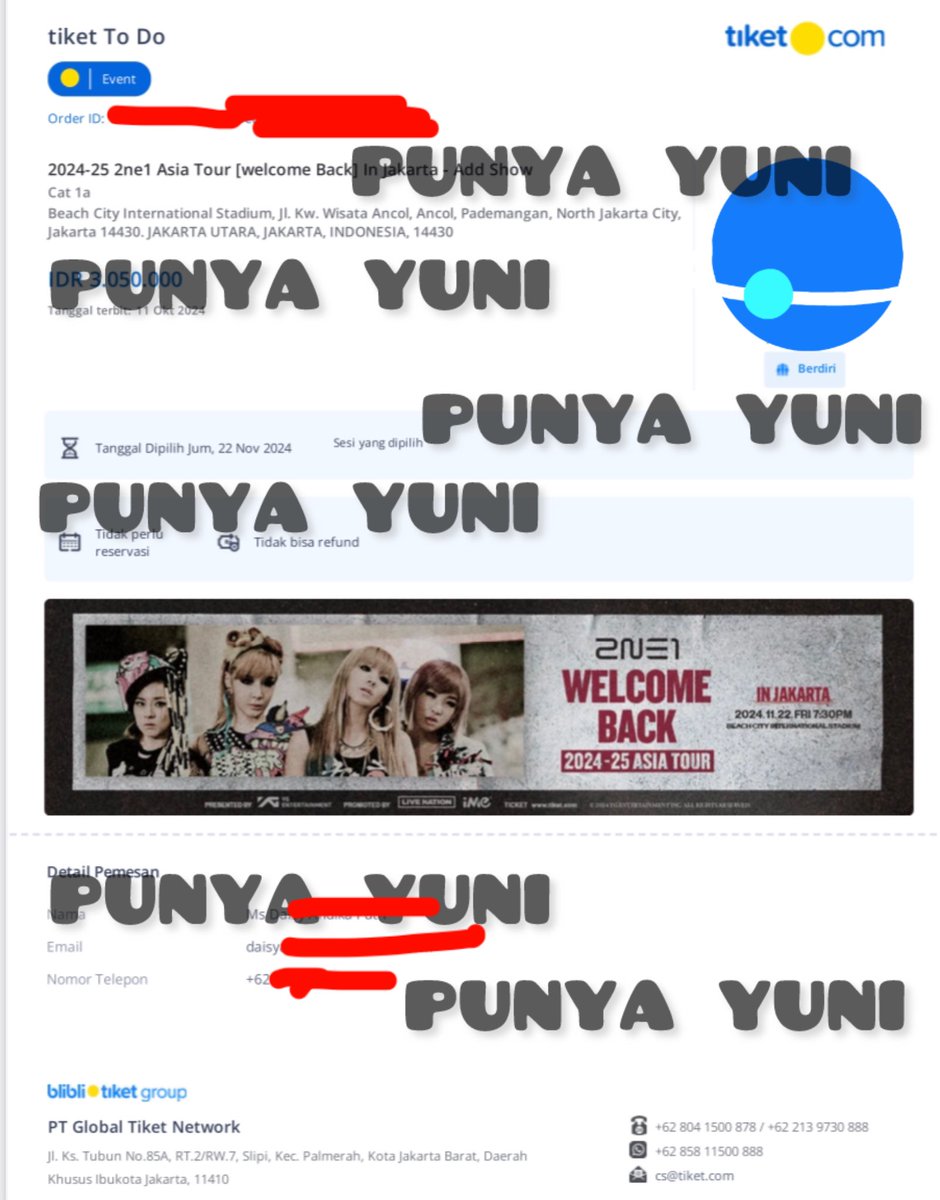 7yunimo's tweet photo. WTS 2NE1 TIKET CONCERT
DAY 1 Cat 1A (1tix)

✅ dijual karna berhalangan hadir
✅ 2,5 jt nett
✅ di urus sampai tiket fisik
✅ payment 50%

BISA DM / ig @yunivalya 

#2ne1injakarta #2NE1_WELCOMEBACK #2ne1 https://t.co/xVMEt60AJz