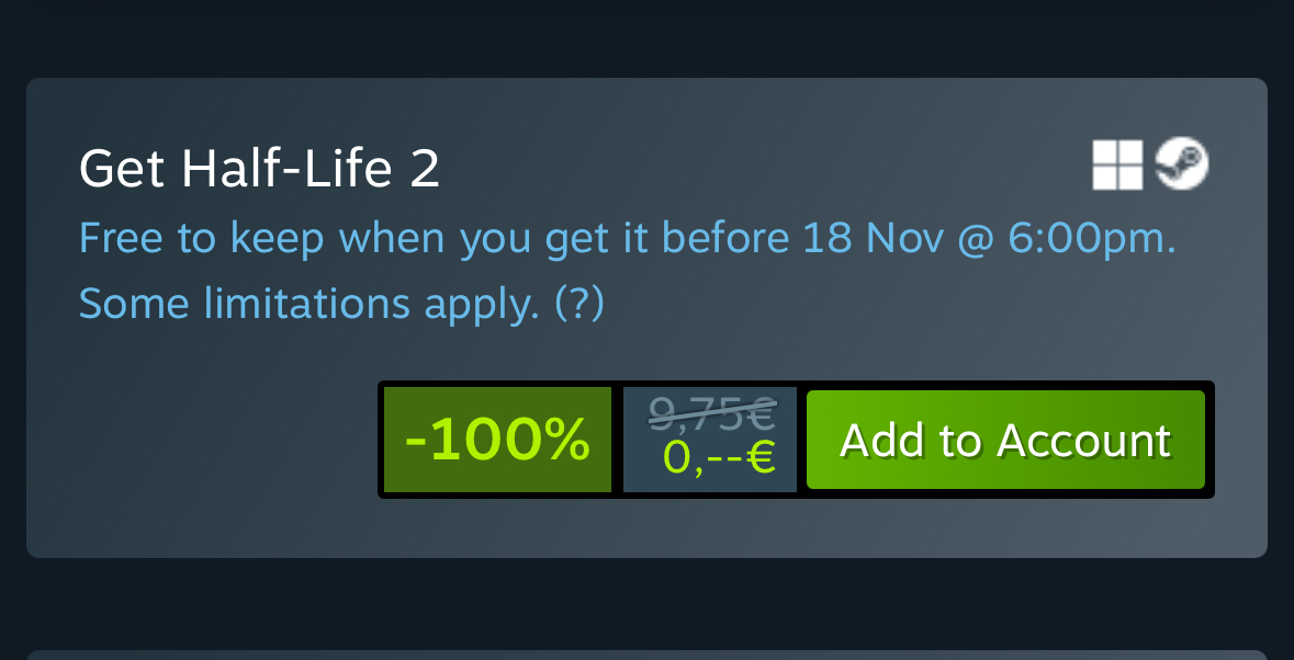 David Amador 🐙 (@dj_link) on Twitter photo Half-Life 2 is free to get until 18 November, was updated to fix a variety of things & plays on Steam Deck too. If you never played now’s the chance to see one of the best FPS ever made. I recommend starting by HL1 if you haven’t though for story, it’s current on sale < $1 Half-Life 2 is free to get until 18 November, was updated to fix a variety of things & plays on Steam Deck too. If you never played now’s the chance to see one of the best FPS ever made. I recommend starting by HL1 if you haven’t though for story, it’s current on sale < $1