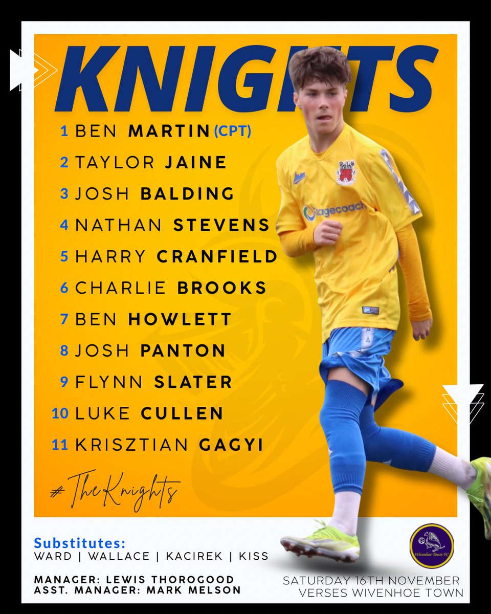PinchbeckUnited's tweet image. TEAM NEWS | Pinchbeck United 
Team news for The Knights Today Vs @wivenhoetown_fc. 
Goalkeeper Ben Martin captain the Knights. JJ Ward returns from Injury and is on the bench. 

#TheKnights #TeamLineup