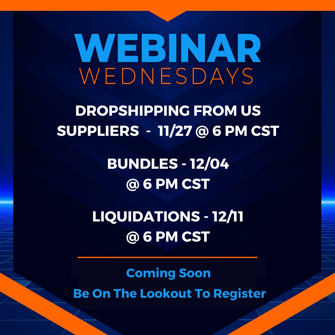 NecholeWhitlock's tweet photo. 🚀 Webinar Wednesdays are here! Join us on the above dates at 6 PM CST for expert tips to grow your eCommerce business. 📈 Don’t miss out, Be on the Lookout!

#WebinarWednesdays #eCommerceSuccess #LearnAndThrive #GrowYourBusiness https://t.co/fA9vJxl01B
