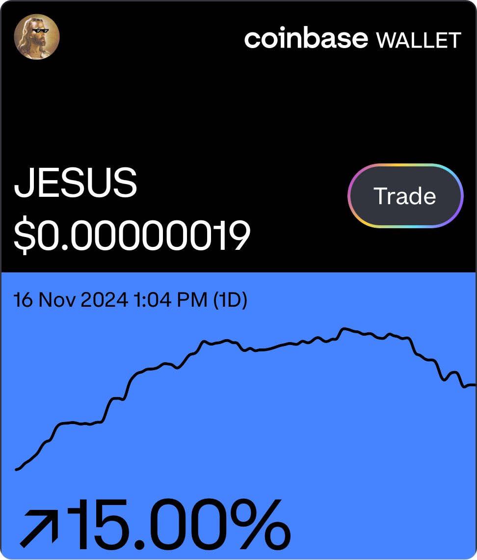 KellyReich70's tweet photo. Check out Jesus Coin on Coinbase Wallet! Use my link to join in on the fun and trade with live price charts. https://t.co/KTxbduNgRK https://t.co/tUkO0gqoeX
