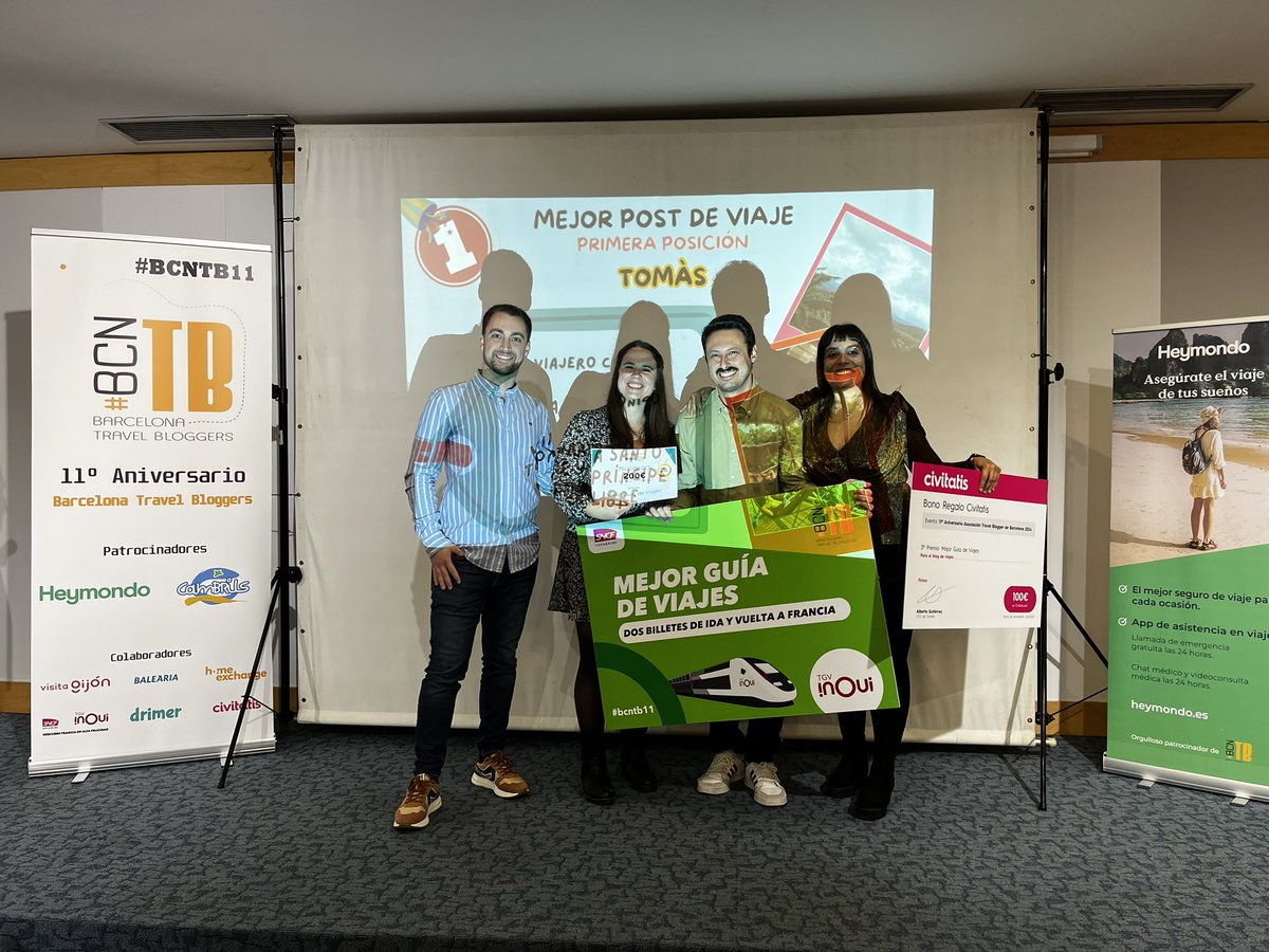 bcnTB's tweet photo. Los premios con B al Mejor Guía de Viaje
1er 🏆 @CronicoViajero
@tgvinoui_esp
2º 🏆 @eleganciaviajar
Drimmer
3º 🏆 @Nuriainwonderl1
@civitatis
#BCNTB11 #InCambrils2024 #Cambrils
#PremiosConB https://t.co/9GOUl32HN1