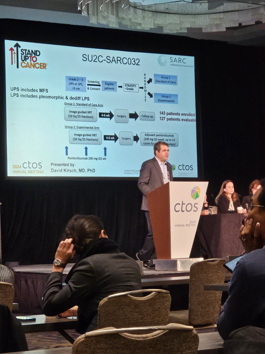Priya Chudasama (@priyachudasama5) on Twitter photo <a href="/DKirschMDPhD/">David Kirsch, MD, PhD</a> presenting the results of SARC032 trial, favoring addition of pembrolizumab to preoperative radiotherapy & surgery, & improved disease-free survival in UPS and DDLS patients published recently in <a href="/TheLancet/">The Lancet</a>, with a sneak peak in correlative analysis led by <a href="/DKirschMDPhD/">David Kirsch, MD, PhD</a> presenting the results of SARC032 trial, favoring addition of pembrolizumab to preoperative radiotherapy & surgery, & improved disease-free survival in UPS and DDLS patients published recently in <a href="/TheLancet/">The Lancet</a>, with a sneak peak in correlative analysis led by