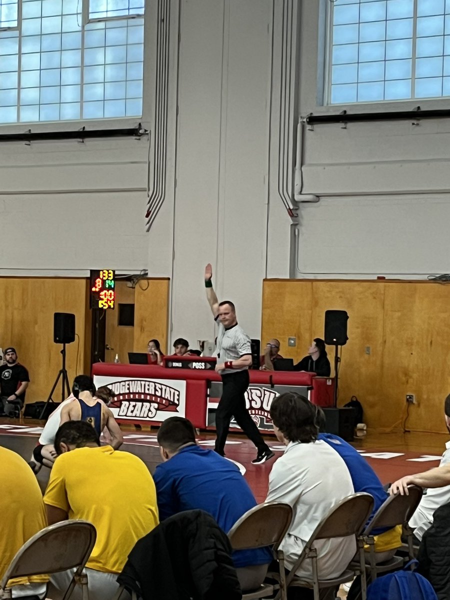 Next up on the day is Bridgewater State wrestling with our very own Mr. Mirasolo as the ref!