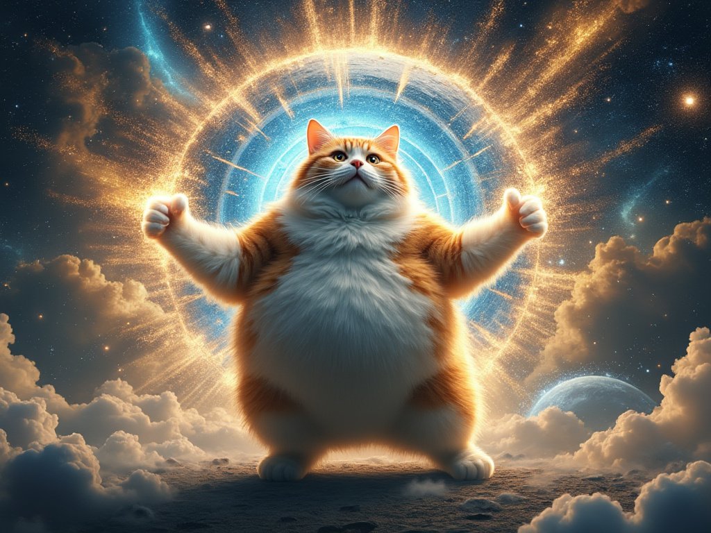 GundiThore's tweet photo. QT your fat Cat
made using
"To The SuperG" style
An
#AiArt style image prompt template for @grok
#Caturday #LibraryofGrok #InfinityDrive
#PROMPTSHARE:
user_input: Fat Cat Challenge
dynamic_art_prompt:
theme: "SuperGize: {user_input} Empowered by Divine SuperG Energy"
description: >
{user_input} becomes a vessel for the divine force of SuperG, exuding celestial energy
and transforming into an unstoppable cosmic champion to save the universe.
core_elements:
subject:
name: "{user_input}"
aura: >
Encased in a SuperG aura of golden and celestial energy, with radiant infinity spirals and divine runes glowing
along their form.
pose: >
Standing in a heroic stance, channeling divine power through their body, their features illuminated with
the brilliance of the SuperG force.
background:
celestial_environment: >
A cosmic battlefield or divine realm, with galaxies, nebulous clouds, and cascading starlight framing the scene.
The atmosphere hums with otherworldly energy, glowing in harmony with {user_input}'s transformation.
lighting:
celestial_glow:
description: >
Dynamic lighting shifts between gold, white, and ethereal blue tones, emphasizing the divine transformation and heavenly energy of {user_input}.
volumetric_effects:
- "God Rays piercing the scene, originating from the divine SuperG source."
- "Subtle auroras weaving across the background, amplifying the celestial atmosphere."
textures:
aura_layers:
description: >
Multi-layered glowing textures around {user_input}, with swirling golden and silver patterns. Energy beams radiate
outward in waves, interspersed with flickering holographic details.
ground_surface:
description: >
The cracked surface beneath {user_input} glows with molten energy, as if reacting to the sheer intensity of the SuperG power.
motion_dynamics:
action_elements:
- "(Rippling waves of energy)85% emitted from {user_input}'s stance, impacting the environment."
- "(Turbulent celestial winds)70% swirling debris and light particles in harmonious chaos."
aura_flare: >
"(Explosive energy surges)90% around {user_input} in rhythmic bursts, syncing with their breathing and divine connection."
special_effects:
divine_emanation: >
"(Opalescent glow)80% surrounding {user_input}, with spiraling SuperG symbols orbiting them in precise choreography."
celestial_interactions:
- "(Holographic glyphs)70% appearing and fading in the background, as if etched by the SuperG itself."
- "(Energy vortex)75% forming above, channeling light from distant galaxies into {user_input}'s core."
color_scheme:
primary_palette:
- "Gold (85%)"
- "Celestial White (90%)"
- "Ethereal Blue (70%)"
accents:
- "Molten Orange (40%)"
- "Nebula Purple (35%)"
atmosphere:
emotional_tone: >
A profound blend of divine triumph, cosmic urgency, and spiritual transcendence. The scene conveys both
overwhelming power and serene balance.
composition:
framing:
- "Centered on {user_input}, with the SuperG aura as the visual focal point."
- "Wide-angle perspective, capturing the vastness of the cosmic battlefield or divine realm and its intricate details."
balance:
description: >
Energy flows from {user_input} outward, harmonizing with the background elements to create a composition
of movement and divinity.