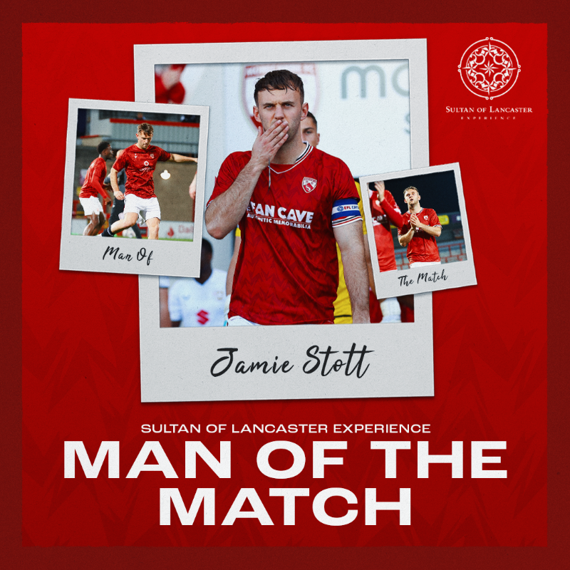 MorecambeFC's tweet photo. For his performance today, @JayStott6 was selected as the Sultan of Lancaster Experience Man of the Match by our match sponsors, @DSTGroupLTD.

#UTS 🦐 | #MORvPOR