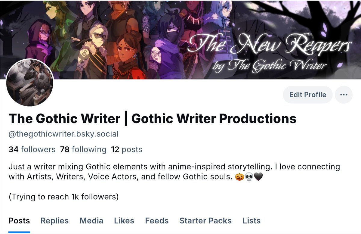 Please consider following me on Blue Sky

#writer #artist #voiceactor #gothic #anime

bsky.app/profile/thegot…