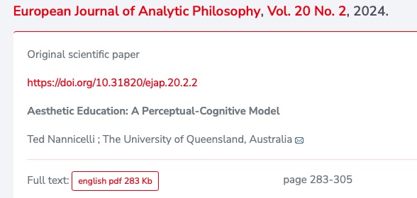 EujapP's tweet image. 🎨 Publication alert! Why invest in aesthetic education if "there's no disputing taste"? Ted Nannicelli proposes a "perceptual-cognitive model" to enhance our capacity for richer aesthetic experiences. Read here: hrcak.srce.hr/en/clanak/4660…