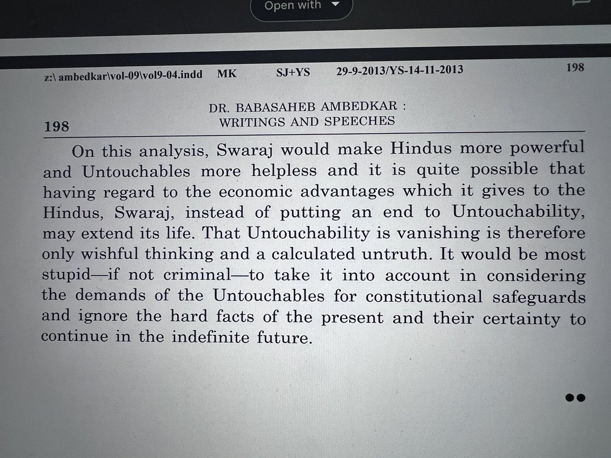 vikas_tatad's tweet image. I would encourage @dhruv_rathee @dhruvrahtee to read the book &quot;What Congress and Gandhi Have Done to the Untouchables?&quot; to understand the concept of Swaraj in modern era. I&apos;m posting one quote from the book here.