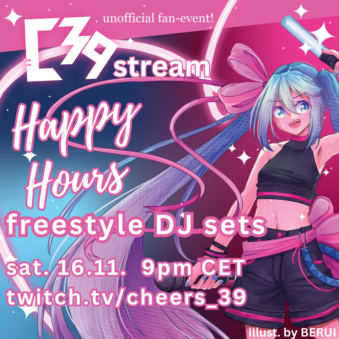 Happy Hours are back!
 
Tune in to see who we're dragging in front of the camera this time! ( ¯꒳​¯)✨️

Tonight at 21:00 CET on twitch.tv/cheers_39
