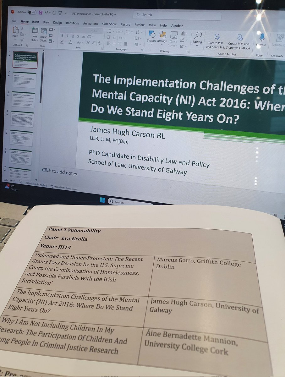 Huge thanks to <a href="/law_IALT/">IALT</a> for letting me present my paper entitled 'The Implementation Challenges of the Mental Capacity (NI) Act 2016: Where Do We Stand Eight Years On?'  this morning.

Looking forward to incorporating the very helpful feedback in the article! <a href="/UniofGalwayLaw/">University of Galway Law</a>