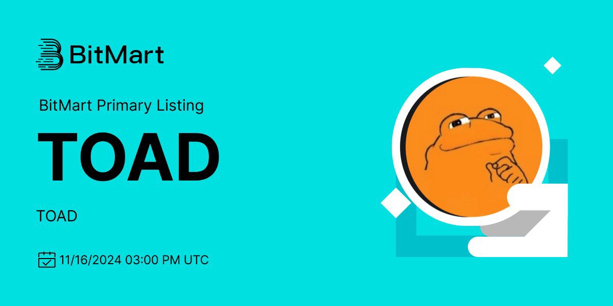 🐸 $TOAD trading is now live on #Bitmart!

💰 You can trade on Bitmart from here: bitmart.com/trade/en-US?sy…