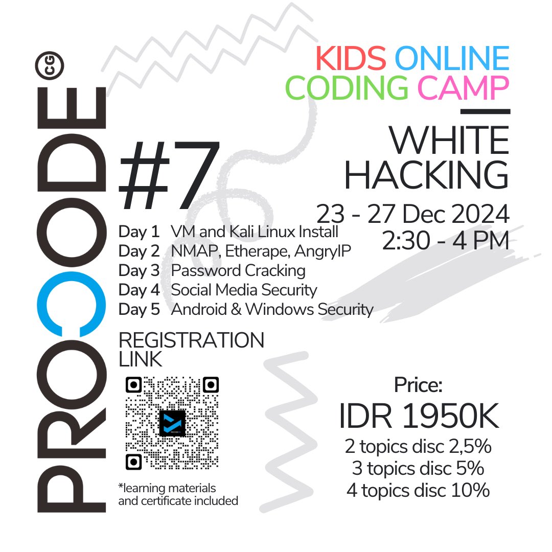 procodecg's tweet image. ProCodeCG Kids Online Coding Camp this end year 😉 register now at tinyurl.com/procodecgcodin… to save the seats! #procodecg #codingkids #codingcamp #codingkidsbandung #codingcampbandung #kidscodingcamp #kidscodingcampbandung #onlinecoding #onlinecodingclass