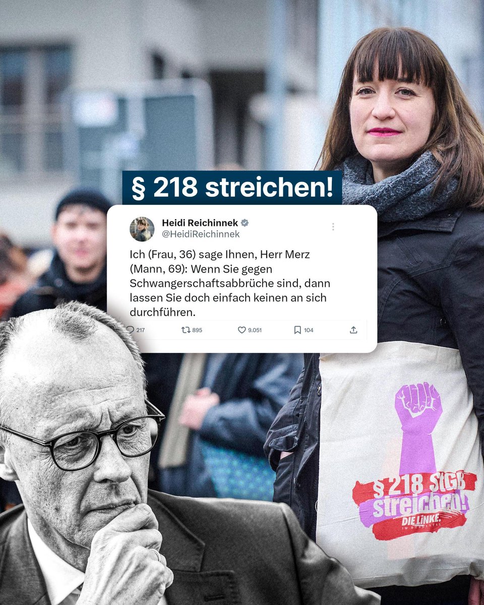 Die Linke (@dielinke) on Twitter photo In Deutschland werden Schwangerschaftsabbrüche immer noch durch den Paragrafen 218 im Strafgesetzbuch kriminalisiert. Deshalb unterstützen wir einen fraktionsübergreifenden Gesetzentwurf, der Schwangerschaftsabbrüche endlich legalisieren will. My Body, my Choice! <a href="/HeidiReichinnek/">Heidi Reichinnek</a> In Deutschland werden Schwangerschaftsabbrüche immer noch durch den Paragrafen 218 im Strafgesetzbuch kriminalisiert. Deshalb unterstützen wir einen fraktionsübergreifenden Gesetzentwurf, der Schwangerschaftsabbrüche endlich legalisieren will. My Body, my Choice! <a href="/HeidiReichinnek/">Heidi Reichinnek</a>