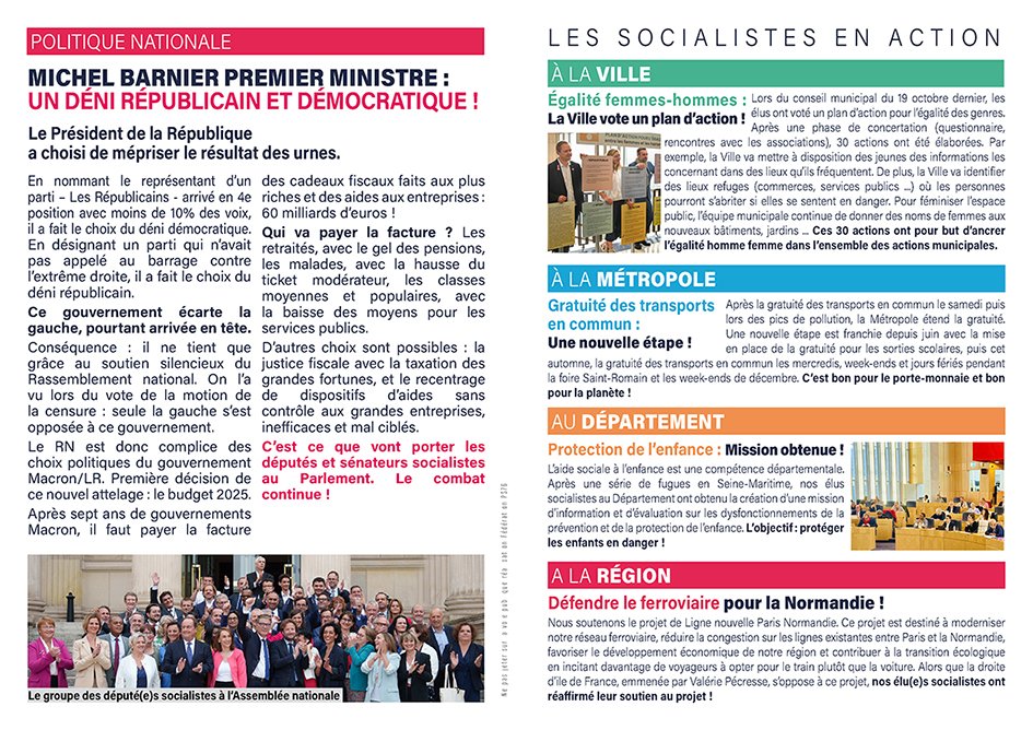 🌹Ce week-end, nous sommes sur les marchés pour distribuer notre nouveau journal de section. 

Budget 2025, action de nos élu.e.s à la Ville, à la Métropole,  au Département et à la Région,  conférence publique du 29 novembre...Nos combats sont nombreux ! ✊️