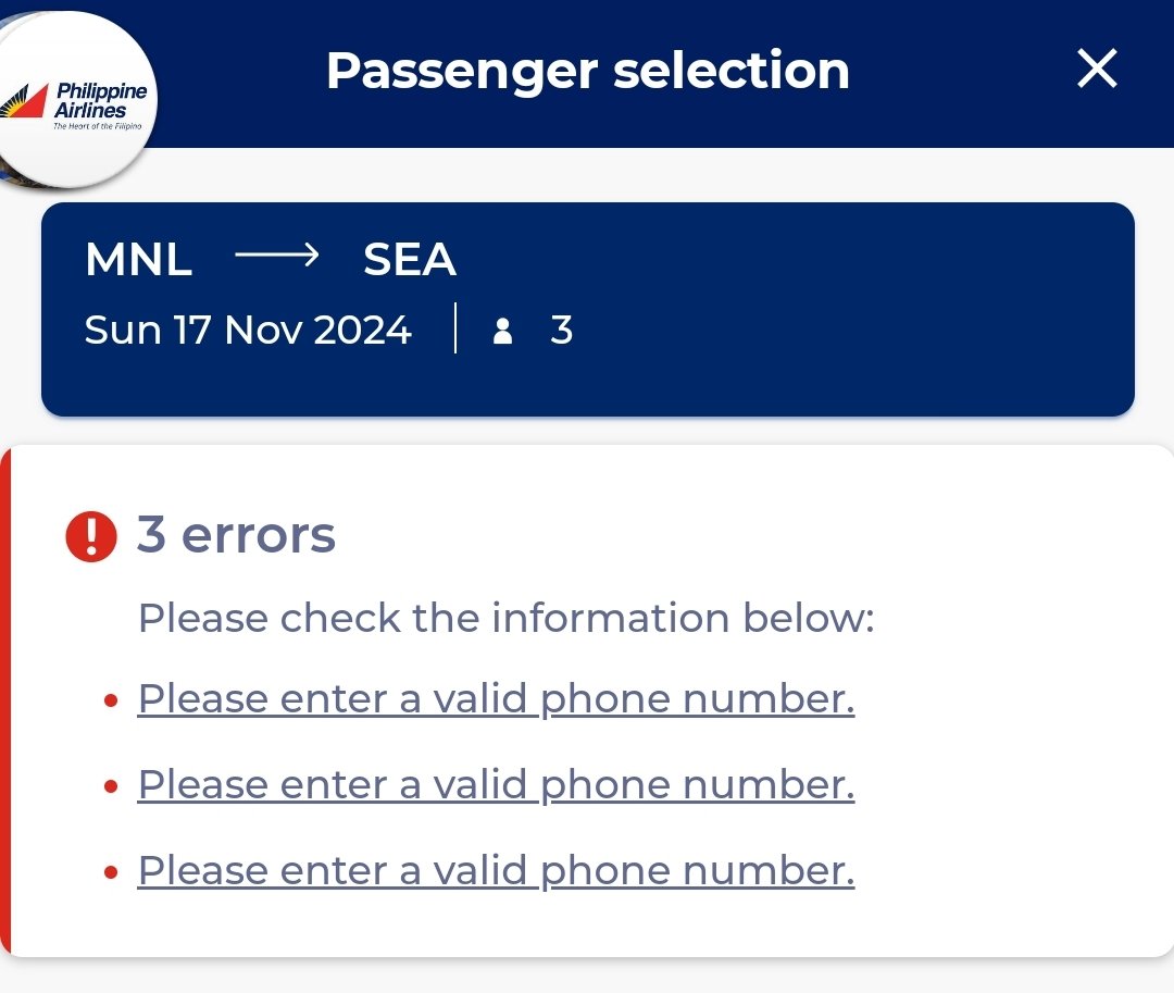 jena_s12's tweet photo. @flyPAL 🤣🤣🤣 inputted all the valid phone numbers I have in US and Philippines and STILL says I need a valid phone #. Maybe you guys need a valid and working check in process 🤣 https://t.co/6okGmRtQDF