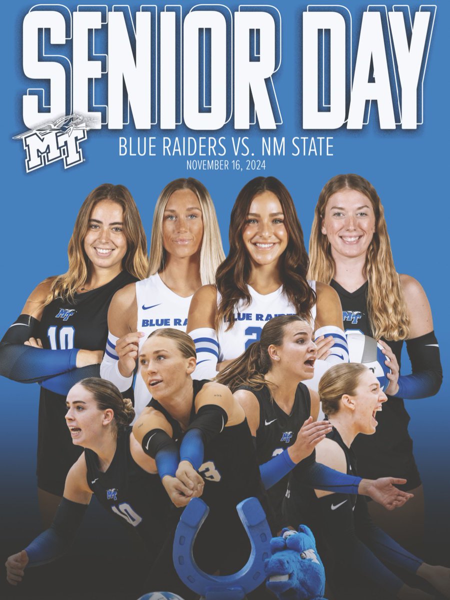 MT_Volleyball's tweet photo. ITS SENIOR DAY 💯 Come out and get your free Senior Day poster!

🆚 New Mexico State
⏰1:00 pm CT
🏟️ AMG
📺 https://t.co/pqnPzt7R8P
📊 https://t.co/8kGohjsFKt

#BLUEnited | #BetterInTheBoro https://t.co/Wi4hzIkAJs