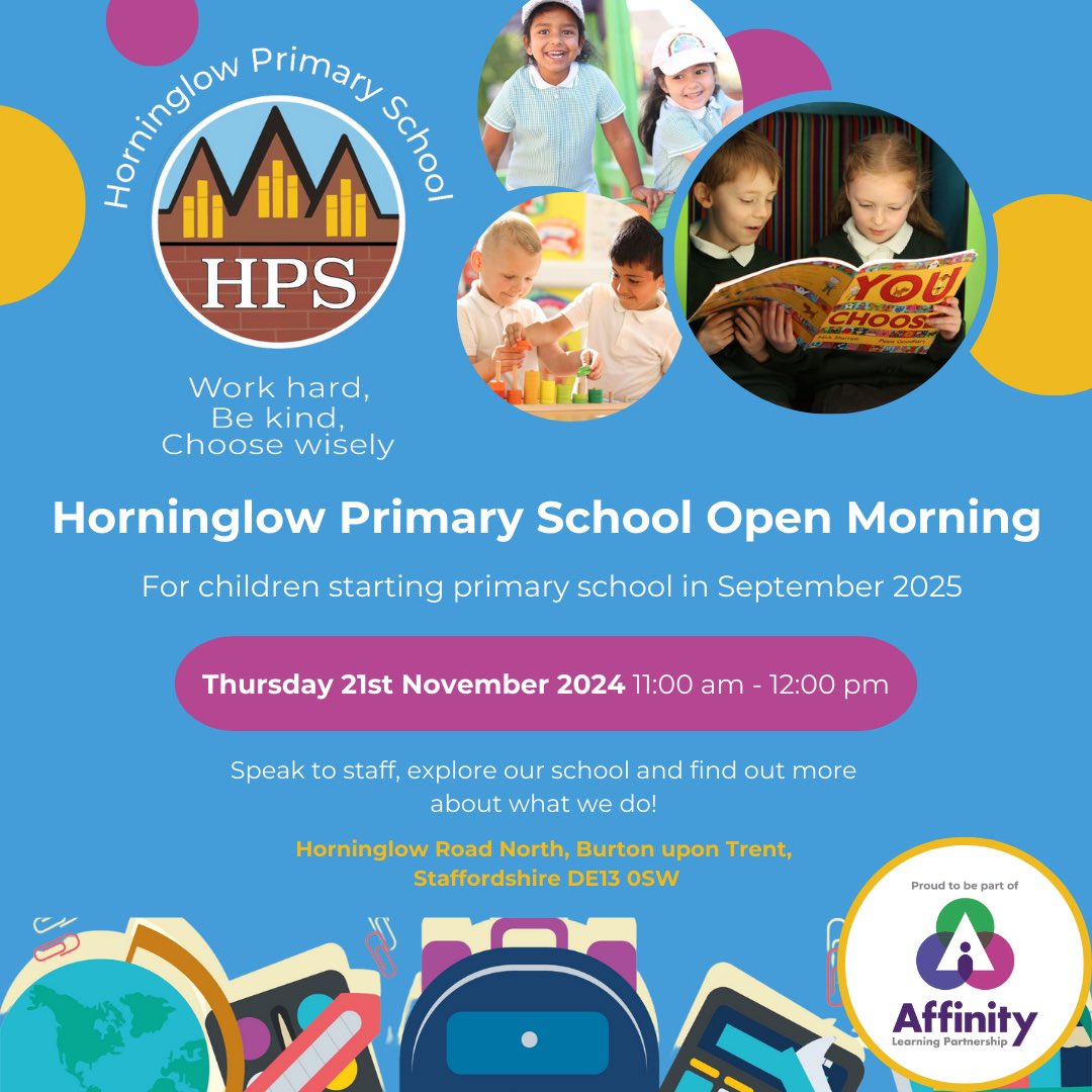 Horninglow Primary School (@hrnprimary) on Twitter photo We are holding an Open Morning on Thursday 21st November for the parents of children who will start in Reception in September 2025. Please share with friends & family who may be looking for a school. Horninglow Primary School really is a wonderful place to be.
<a href="/affinitylp/">Affinity Learning Partnership</a> We are holding an Open Morning on Thursday 21st November for the parents of children who will start in Reception in September 2025. Please share with friends & family who may be looking for a school. Horninglow Primary School really is a wonderful place to be.
<a href="/affinitylp/">Affinity Learning Partnership</a>