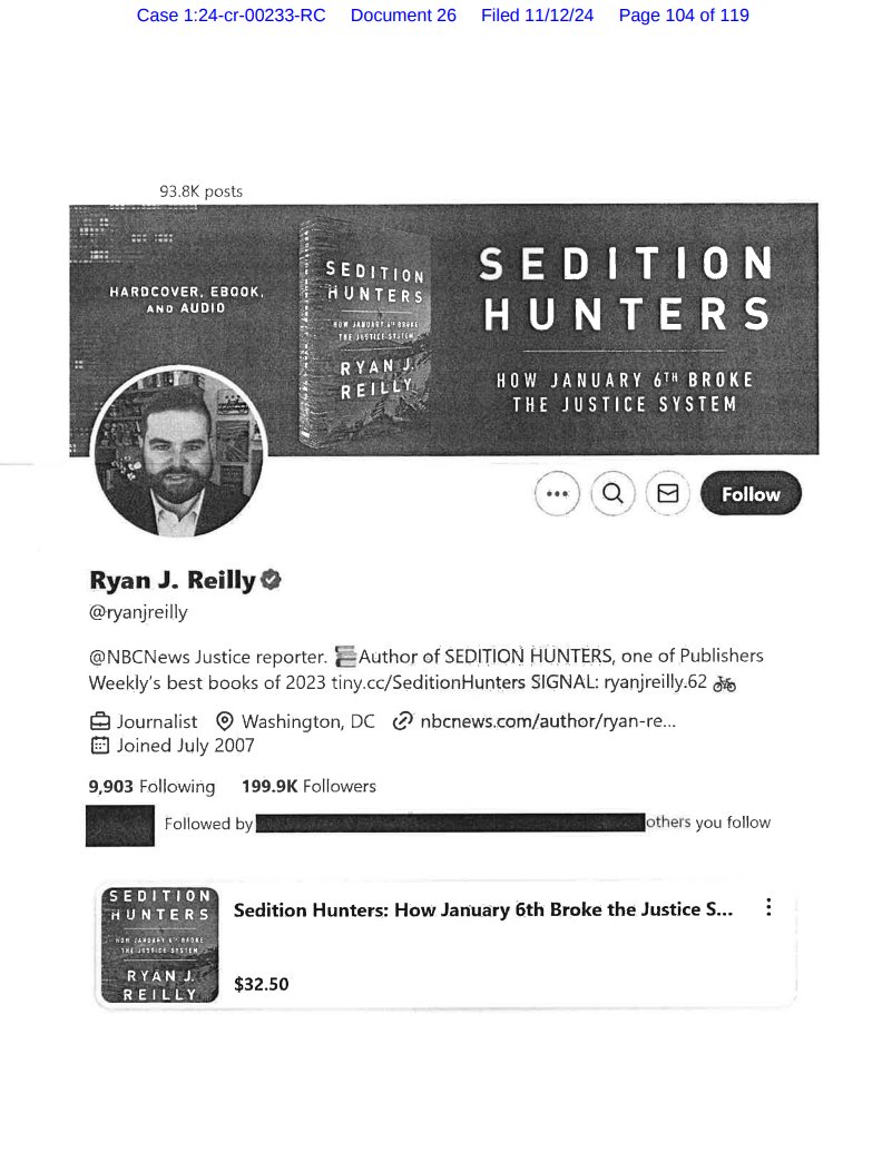 FrankRoccoG's tweet photo. Update:
Two more "Sedition Hunter"-related accounts that were also published onto January 6th federal court record this past week have suddenly placed their @X accounts into protection mode, while they weren't just before.
Big man @ryanjreilly has since locked down his account.
"Sedition Hunter" @OSINTyeti (aka 'Kay', a student and "J6 researcher", as originally screenshotted and now removed) has done the same, while also changing everything but her account handle, writing that she doesn't "want to cede control of (the) username."
'Kay' looks to be shown as having a role in creating "spreadsheets" used by "Sedition Hunters" in tracking down J6'ers - seen also to be bragging about getting J6'ers jailed aka put in "the yard".
Ryan J. REILLY is self-explanatory, being the smug-faced @NBCNews reporter who's profited off of the promotion of the "Sedition Hunters'" actions. This has resulted in hundreds of false arrests by @FBI agents, suicides and convictions of J6'ers relating to the well-documented oath of office violations and fraud on the @TheJusticeDept and federal Courts.
