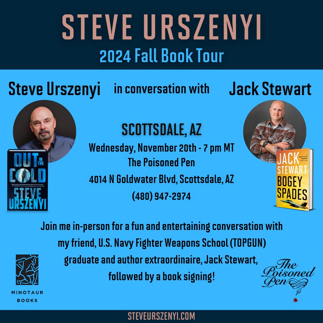 Steve Urszenyi | Author (@steveurszenyi) on Twitter photo Are you ready for this???
Come join <a href="/JackStewartBook/">Jack Stewart</a> and me, live and in person, at The Poisoned Pen (@poisonedpen) in Scottsdale, AZ, on Wednesday night!
#books #thrillers #technothrillers #spythrillers #espionage #cagematch #Alex #Colt #AlexAndColt Are you ready for this???
Come join <a href="/JackStewartBook/">Jack Stewart</a> and me, live and in person, at The Poisoned Pen (@poisonedpen) in Scottsdale, AZ, on Wednesday night!
#books #thrillers #technothrillers #spythrillers #espionage #cagematch #Alex #Colt #AlexAndColt