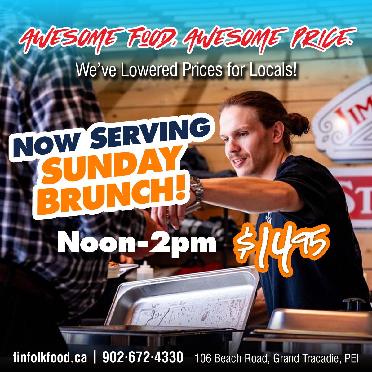 FinFolkFood's tweet image. FiN Folk Food now has SUNDAY BRUNCH from Noon-2PM EVERY SUNDAY! 🍽️

Fill your belly, then go for a walk on the beach, and then polish it off with the Island’s Best TURKEY DINNER! 💯

#FinFolkFood #SundayBrunch #tableservice #AwesomeFood #AwesomePrices #OpenEveryday #Blackbush