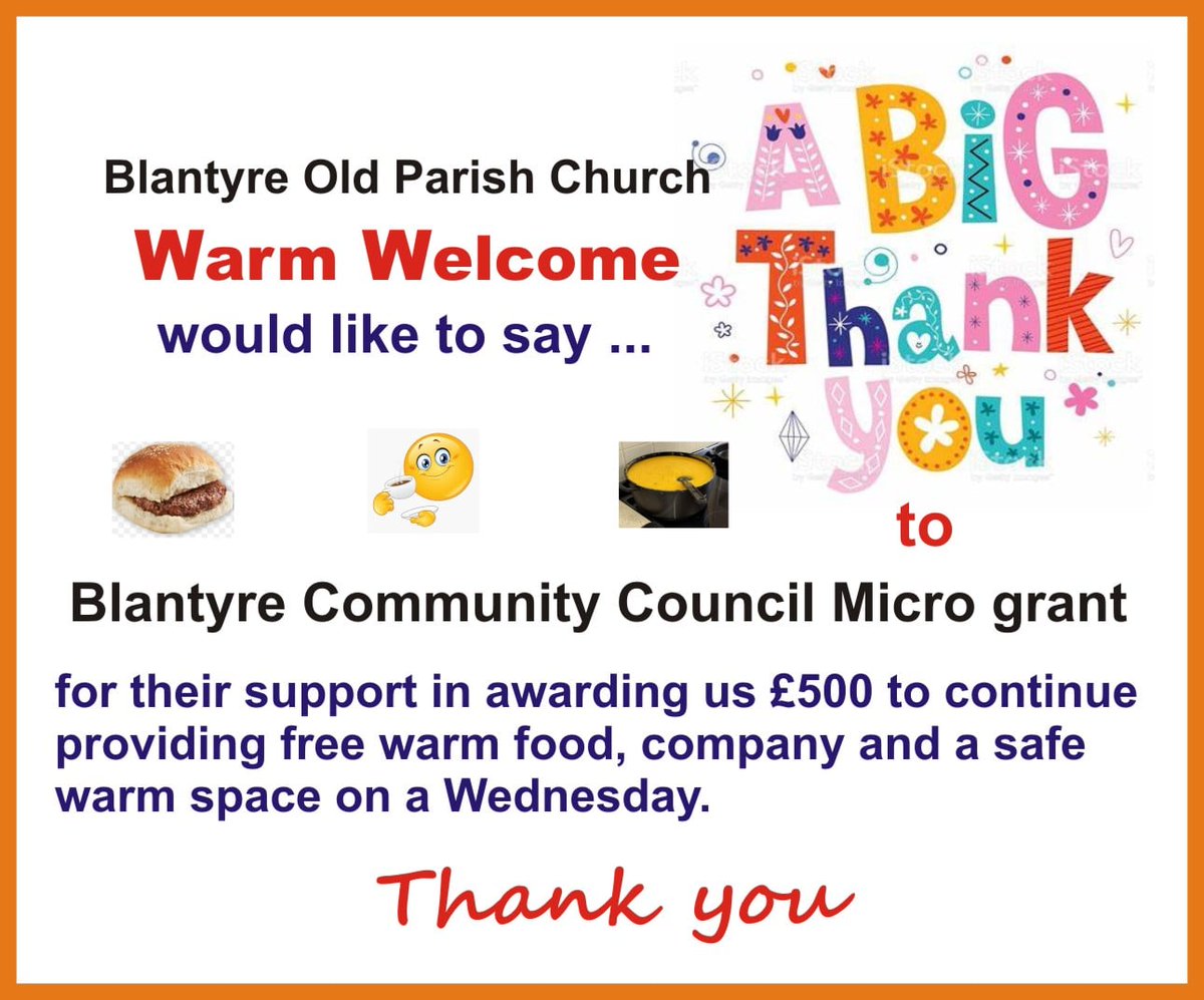 A huge thank you to Blantyre Community Council for their micro grant to keep our warm welcome space going strong. ❤️🙏🏻
