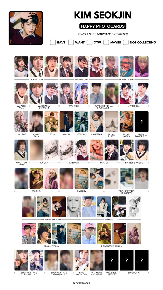 BTS JIN SEOKJIN ALBUM PC PHOTOCARD WL WISHLIST TEMPLATE