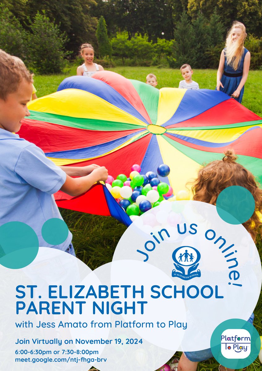 St. Elizabeth School (@stelizabethocsb) on Twitter photo Please join us virtually for an interactive discussion from <a href="/platformtoplay/">Platform to Play</a> founder Jess Amato to unpack the benefits of play for social emotional development!
Tues, Nov 19 - 6-6:30pm or 7:30-8pm
meet.google.com/ntj-fhga-brv <a href="/OttCatholicSB/">Ottawa Catholic School Board</a> <a href="/OttawaCSPA/">Ottawa CSPA</a> #ocsbBeWell #RethinkRecess Please join us virtually for an interactive discussion from <a href="/platformtoplay/">Platform to Play</a> founder Jess Amato to unpack the benefits of play for social emotional development!
Tues, Nov 19 - 6-6:30pm or 7:30-8pm
meet.google.com/ntj-fhga-brv <a href="/OttCatholicSB/">Ottawa Catholic School Board</a> <a href="/OttawaCSPA/">Ottawa CSPA</a> #ocsbBeWell #RethinkRecess