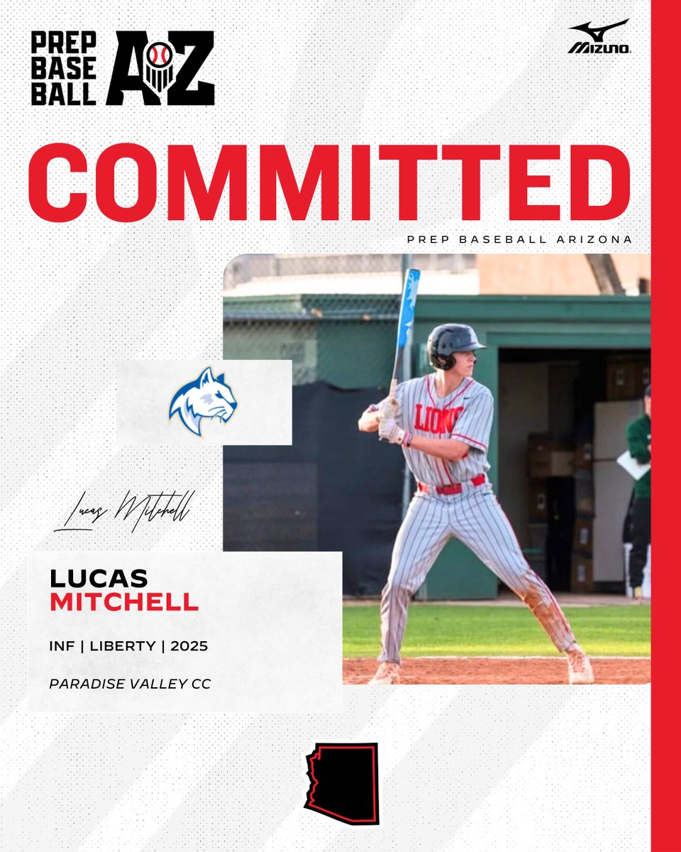 PrepBaseballAZ's tweet photo. 🚨𝐂𝐎𝐌𝐌𝐈𝐓𝐌𝐄𝐍𝐓 𝐀𝐋𝐄𝐑𝐓🚨

'25 INF Lucas Mitchell (Liberty) has announced his commitment to Paradise Valley CC.

Mitchell attended both the Preseason All-State and Top Prospect Games last summer.

👤 https://t.co/6L8WTsjTnh | @_LucasMitchell https://t.co/1rZVA5IHuu