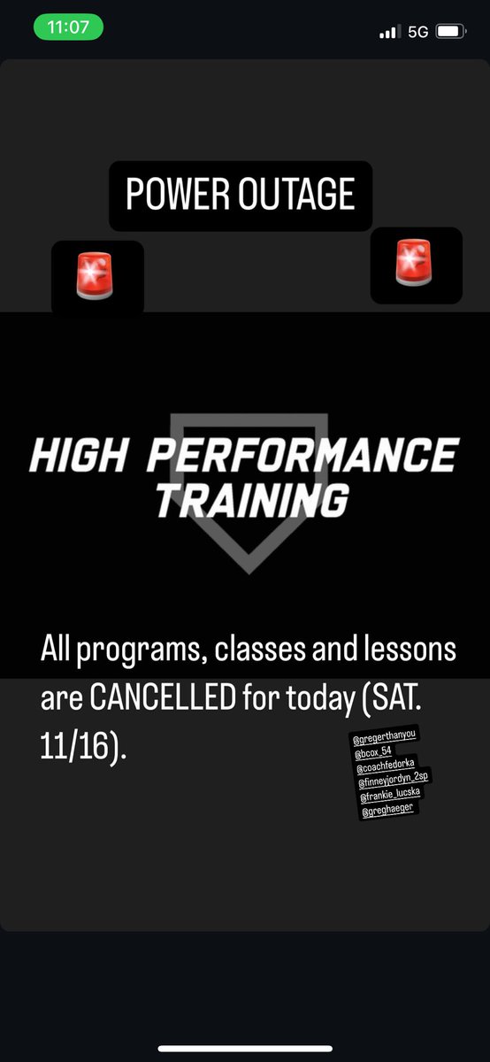 Kyle Fedorka (@kylefedorka) on Twitter photo All programs, classes and lessons are cancelled for today (Sat. 11/16) due to a power outage in our area. <a href="/HP_Training/">High Performance Training</a> All programs, classes and lessons are cancelled for today (Sat. 11/16) due to a power outage in our area. <a href="/HP_Training/">High Performance Training</a>