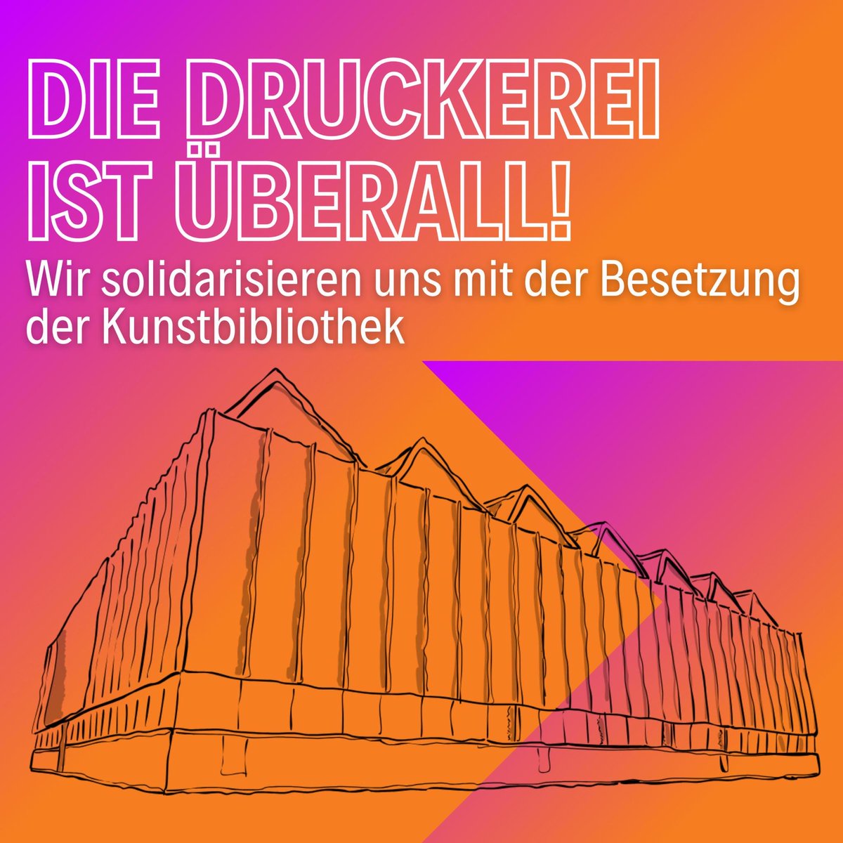 Die Druckerei (@diedruckerei069) on Twitter photo DIE DRUCKEREI IST ÜBERALL!
Wir solidarisieren uns mit der Besetzung der Kunstbibliothek (<a href="/ufo/">Craft from Zevykzod</a>.ffm)
Das letzte Wort sprechen die, die sich nicht zufriedengeben mit dem, was ist. Das letzte Wort haben die Träumer*innen, die Wütenden und die Mutigen. DIE DRUCKEREI IST ÜBERALL!
Wir solidarisieren uns mit der Besetzung der Kunstbibliothek (<a href="/ufo/">Craft from Zevykzod</a>.ffm)
Das letzte Wort sprechen die, die sich nicht zufriedengeben mit dem, was ist. Das letzte Wort haben die Träumer*innen, die Wütenden und die Mutigen.