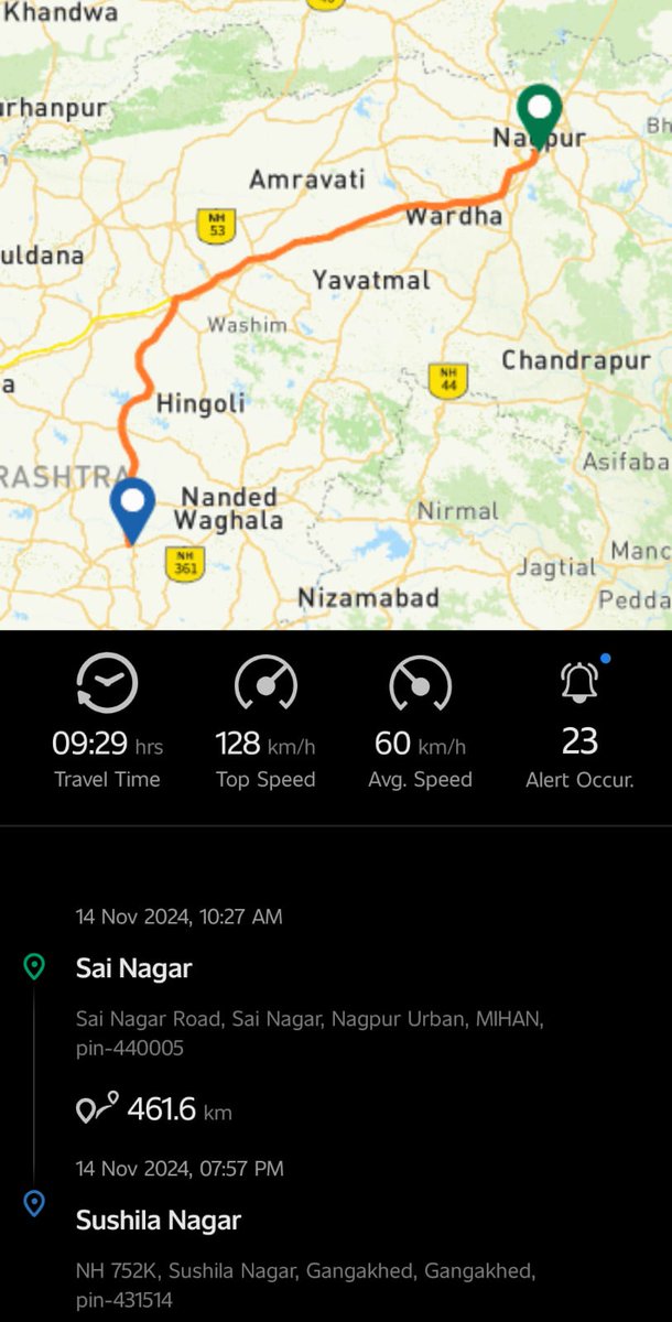 SukantMeher's tweet photo. So far the best round trip #driven #2056kms in #33hrs with @MahindraXUV700 with an fuel milage of 21.7 km/l. It was a trip of #Sambalpur to #Gangakhed (MH) via #Nagpur to #Sambalpur. It was a continuous luxury ride with full comfort. @anandmahindra awaiting for @MahindraXUV900 https://t.co/tTn4S5LMi0