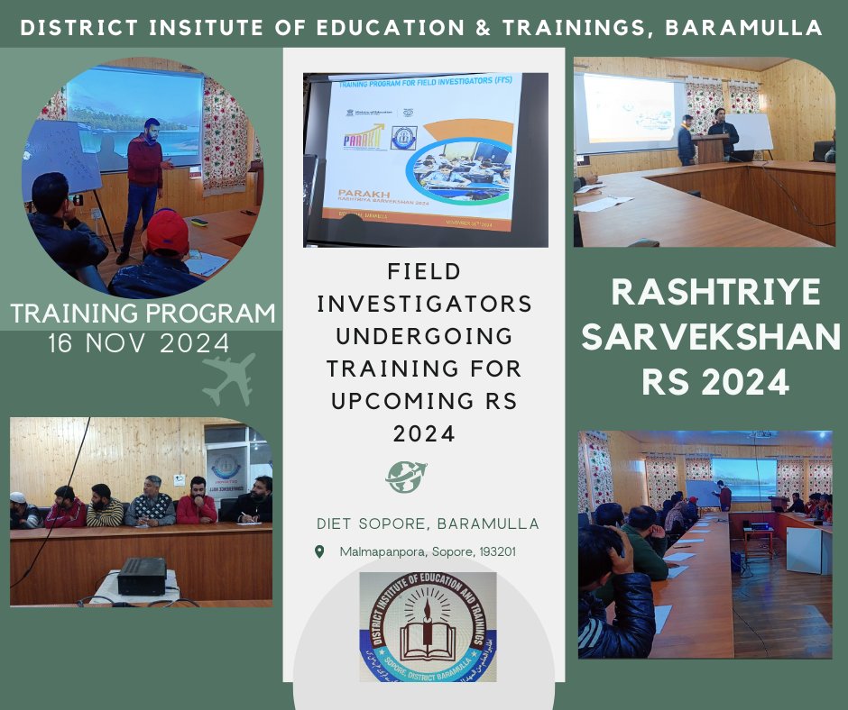 DIET_BARAMULLA's tweet photo. DIET Baramulla organized Training Program for Field Investigators (FI's) selected for the upcoming Rashtriye Sarvekshan. FI's were familiarized with  the survey procedures including sampling, packaging etc by DLMT's
@ncert @EduMinOfIndia @indranibhaduri @GhGhreshi27 @DCBaramulla https://t.co/Wl4Zf7slEY