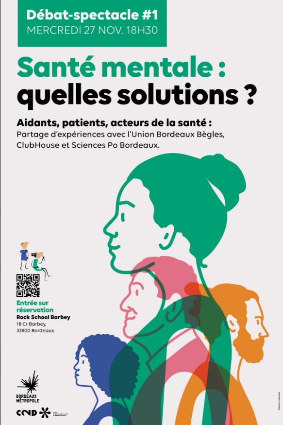 🤔 Santé mentale, quelles solutions ? Rdv pour un débat-spectacle le mercredi 27 novembre par le <a href="/c2d_BxMetro/">C2D</a> 
Tables rondes, témoignages et théâtre pour explorer des solutions concrètes. 
📍 Rock School Barbey à 18h30.
🎟️ Entrée libre : fcld.ly/debatsantement… 
<a href="/CHUBordeaux/">CHU de Bordeaux</a>