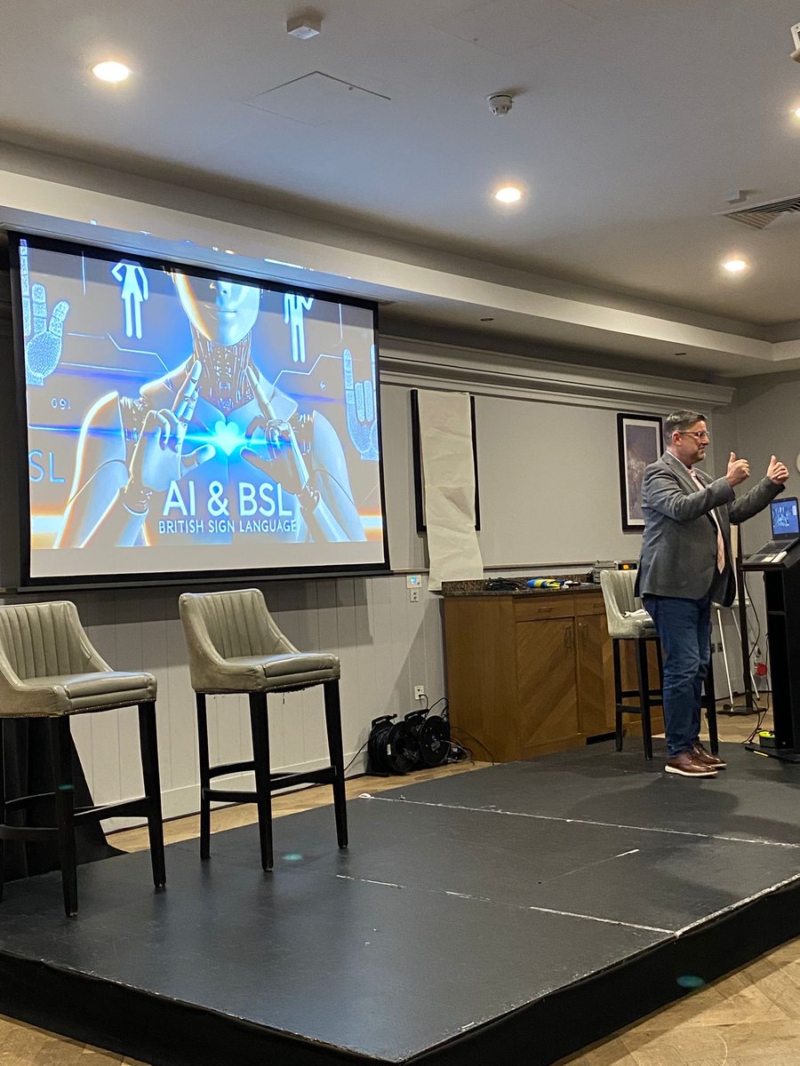 BDA_Deaf's tweet photo. AI BSL - Artificial Intelligence BSL - Mark Wheatley, CEO of Royal Association for Deaf People 

#BSLINOURHANDS
#TAKINGBSLFORWARD
#BSL2032 https://t.co/GP0PsC6DEp
