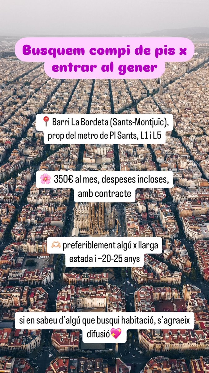 Oferim habitació a Barcelona al barri de Sants per entrar al gener ✨