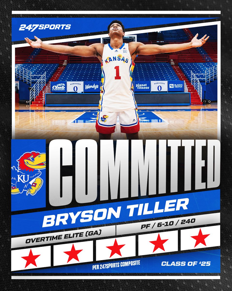 MSwain247's tweet image. BREAKING: Five-star forward Bryson Tiller has committed to Kansas, he tells @247Sports. #KUbball 

"I feel like Allen Fieldhouse is the best place to play in the world. I will just be honored to play there."

More: 247sports.com/college/kansas…