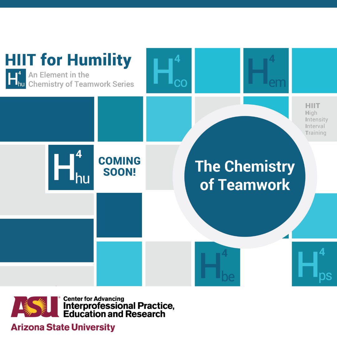 asucaiper (@asucaiper) on Twitter photo Coming Soon! HIIT for Humility: An Element in the Chemistry of Teamwork Series
#HIITforHumility (High Intensity Interval Training), is the first in a 5-part series of "workouts" for learners at all stages to stretch & build their #humility "muscles."
<a href="/asunursing/">ASU Edson College of Nursing and Health Innovation</a> <a href="/CAIPERBhEATLab/">CAIPER BhEATLab</a> Coming Soon! HIIT for Humility: An Element in the Chemistry of Teamwork Series
#HIITforHumility (High Intensity Interval Training), is the first in a 5-part series of "workouts" for learners at all stages to stretch & build their #humility "muscles."
<a href="/asunursing/">ASU Edson College of Nursing and Health Innovation</a> <a href="/CAIPERBhEATLab/">CAIPER BhEATLab</a>