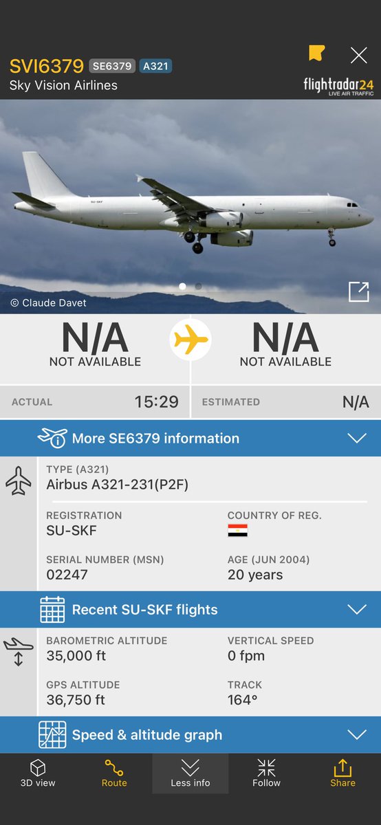 AliYahyaSDN's tweet photo. بعد توقفها في مطار الإسكندرية، تعاود طائرة Sky Vision Airlines رحلتها الي بورتسودان.
الرحلة رقم 2 من باكو  🇦🇿 للطائرة المصرية ايرباص-321  الي مطار بورتسودان عن طريق الاسكندرية.
#SUSKF https://t.co/rVs1TWitoO