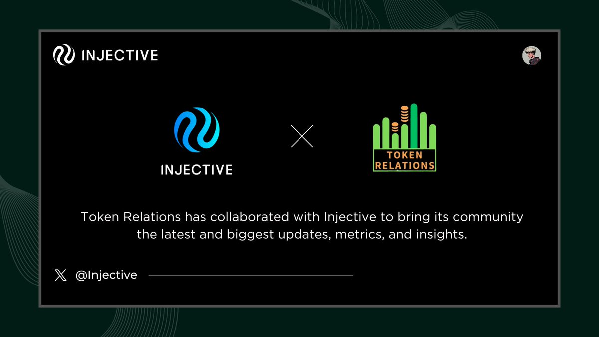 Token Relations x Injective: 🧩

@Injective has partnered with <a href="/tokenrelations/"></a>, one of the largest crypto outlets with over 170k subscribers.

Token Relations will bring the Injective community the latest updates, key metrics, and valuable insights to stay ahead in the ecosystem
